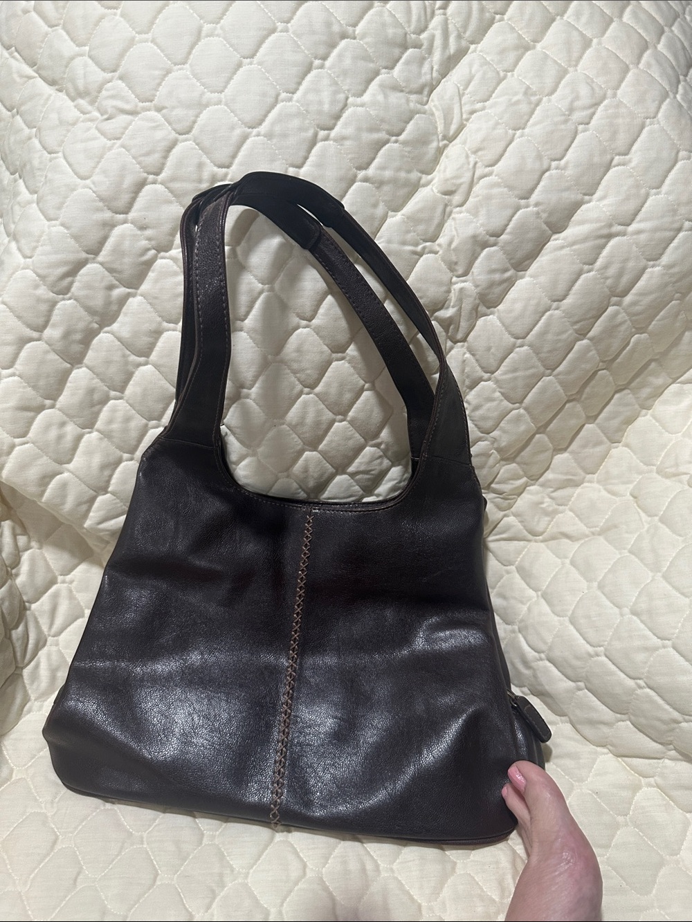 Dark brown purse with 3 sections